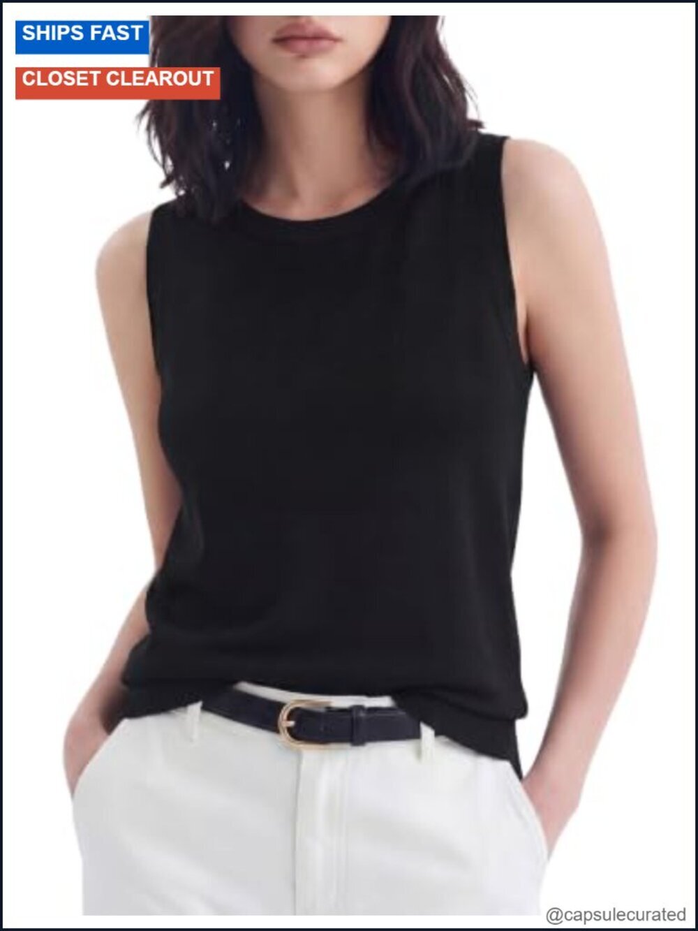 Wool Blend Sleeveless Sweater Tank Top Lightweight Business Casual